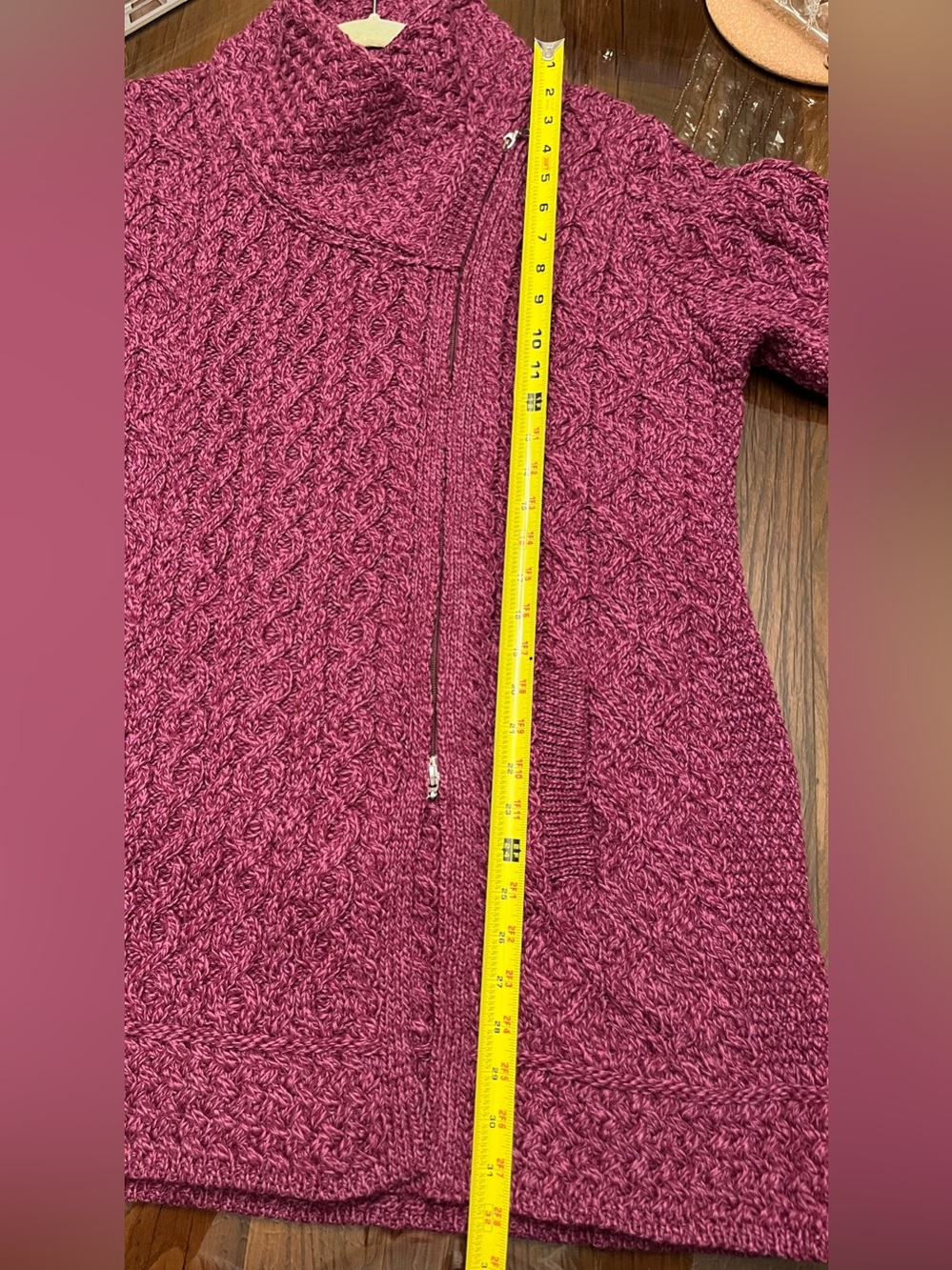 Aran Crafts 💯 Merino Wool Sweater Coat/Cardigan. Berry / Magenta. Size ZL. New. - Picture 11 of 11